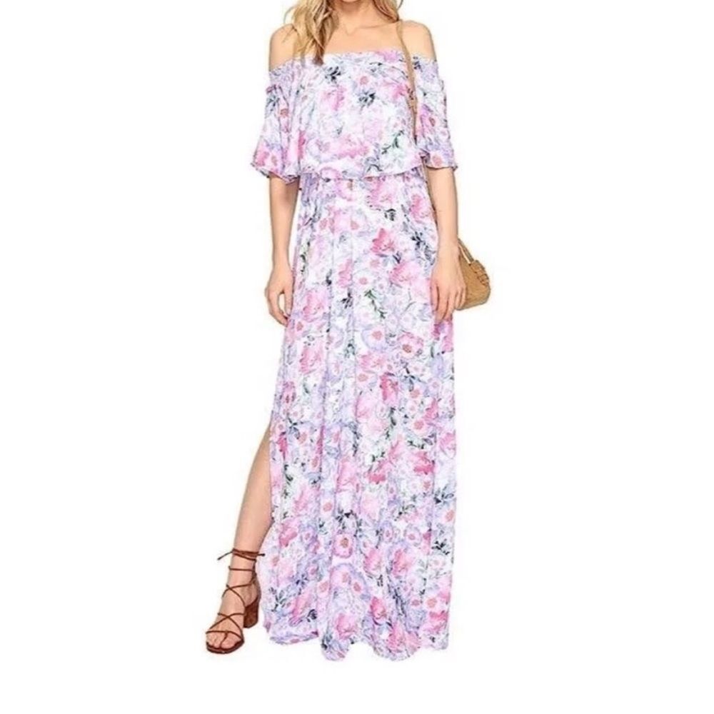 Show Me Your MuMu Floral Off-Shoulder Maxi Dress - Pink and Purple